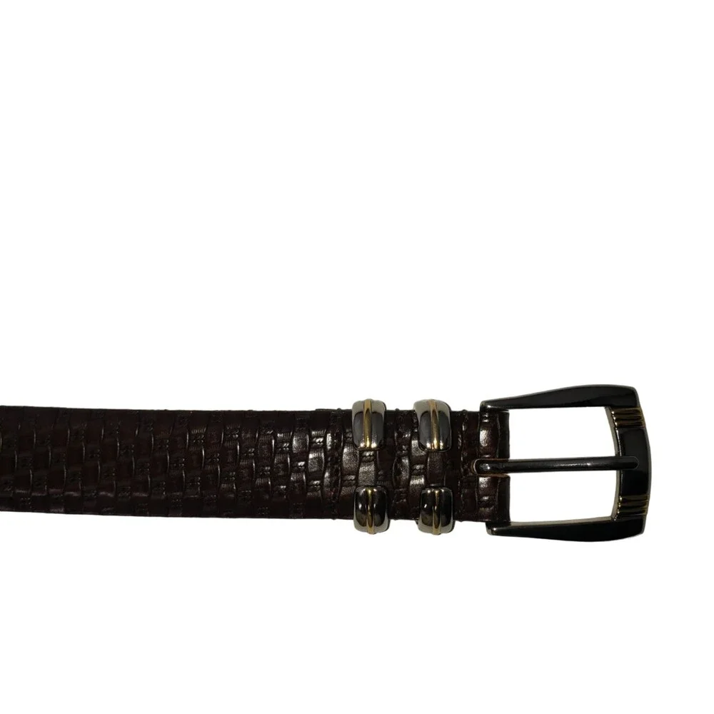Brown Italian Leather Belt with Silver Hardware Mens Size 40